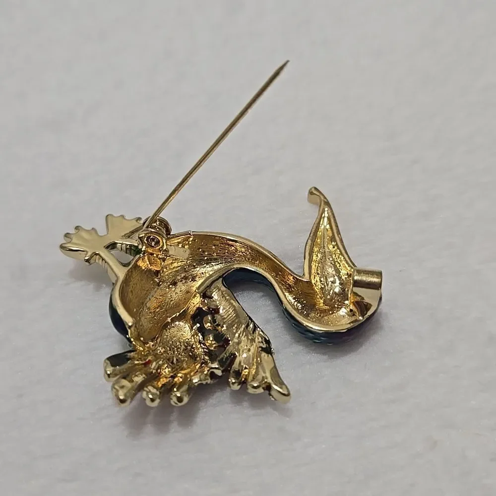 Colorful Bird Brooch with Gold Accents